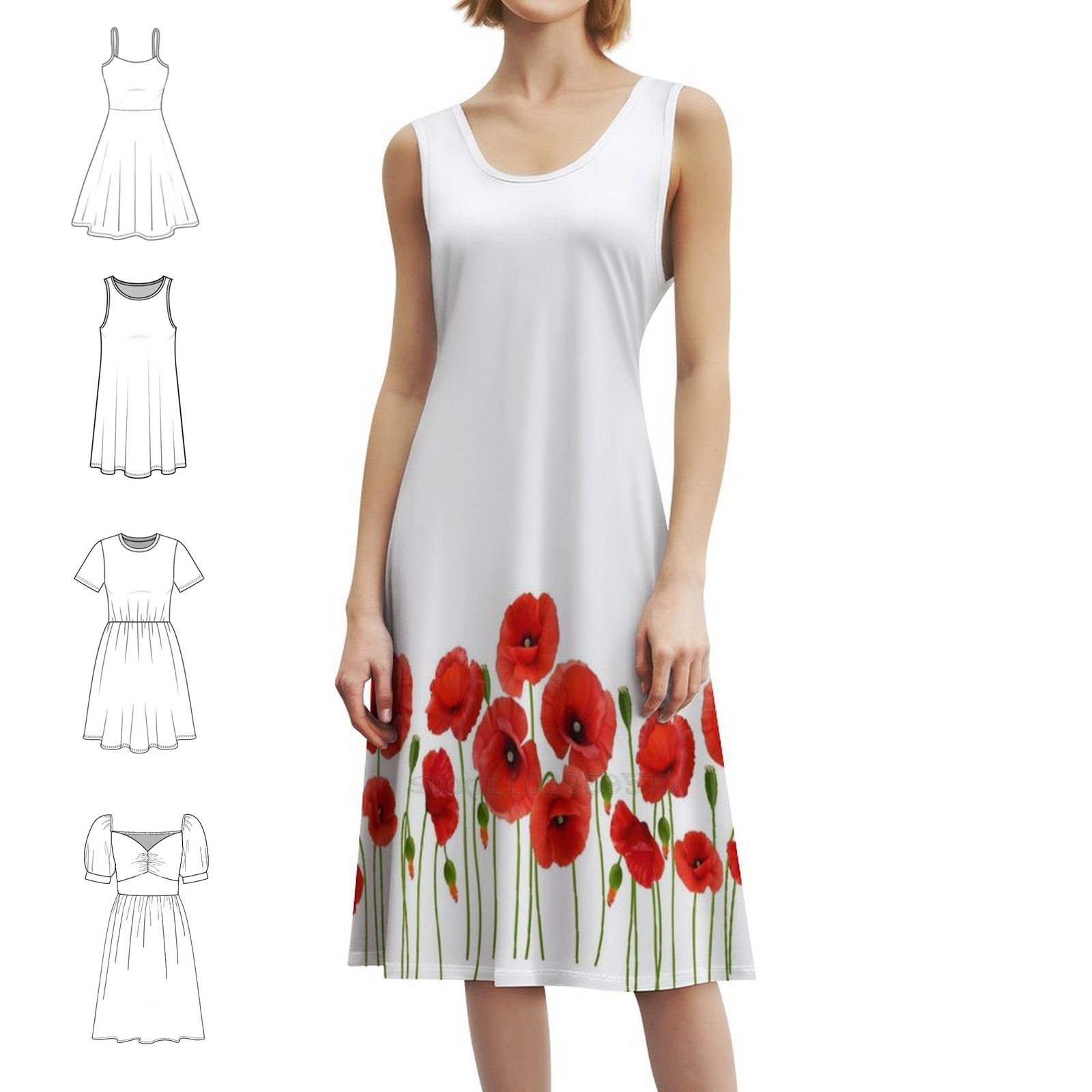 Smocked Dress Women - Poppies Floral Smock Dress For Women