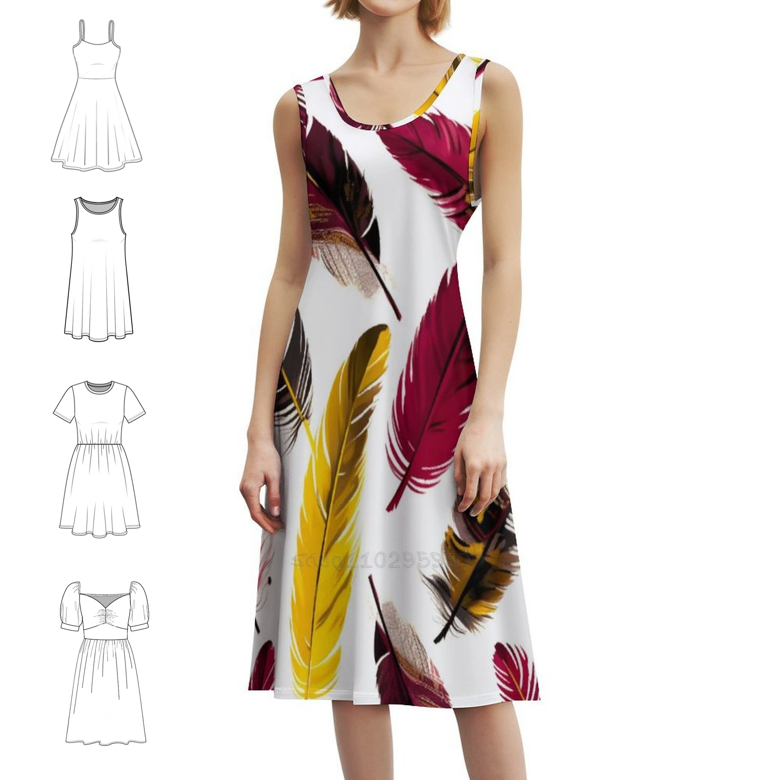 Smocked Dress Women - Feathers-Pink Ivory Gold Black 3 Floral