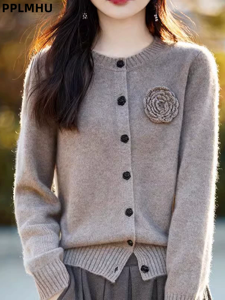Women'S Fashion Gilet - Flower Knitted Cardigan Long Sleeves Women's