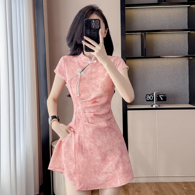 Ruched Dress Mini - New Chinese Style Cheongsam Set Jacquard
