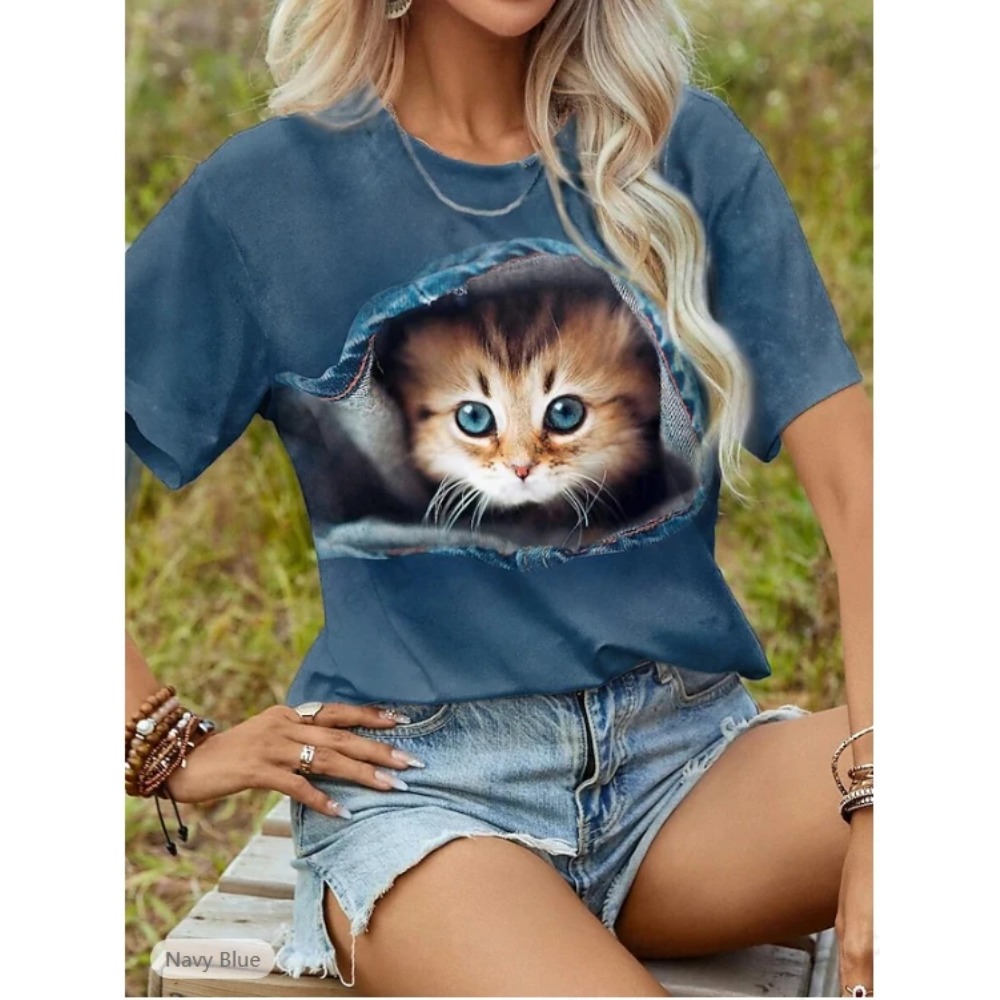 Funny Cat 3D Print Graphic T s - Women'S Fashion Designer Clothes recensione e prezzo