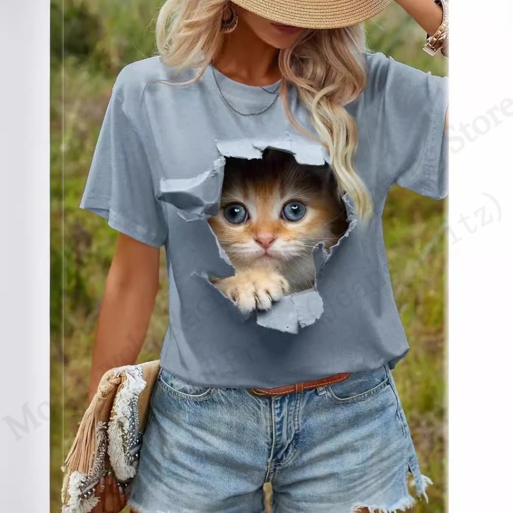 Funny Cat 3D Print Graphic T s - Women'S Fashion Designer Clothes recensione e prezzo
