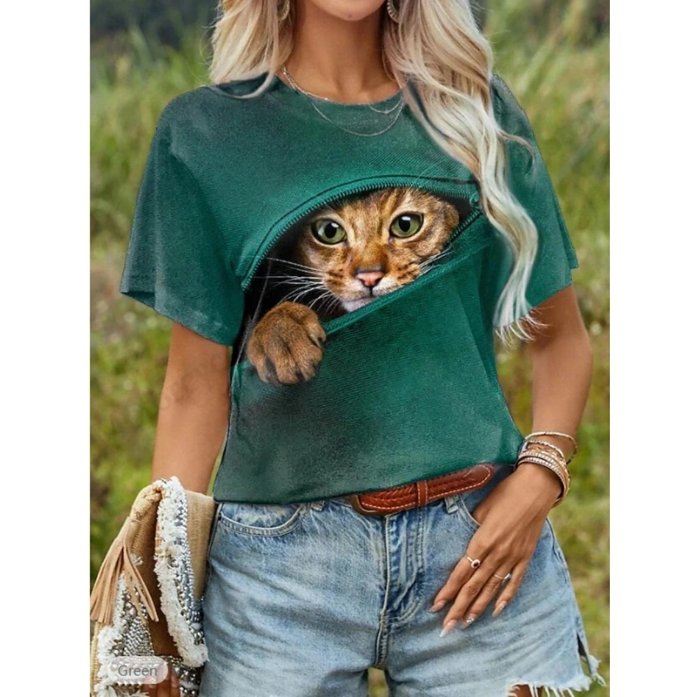 Funny Cat 3D Print Graphic T s - Women'S Fashion Designer Clothes recensione e prezzo