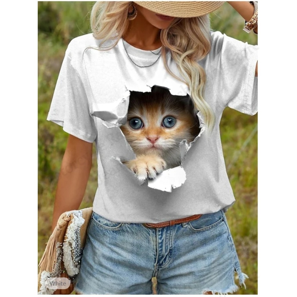 Funny Cat 3D Print Graphic T s - Women'S Fashion Designer Clothes recensione e prezzo