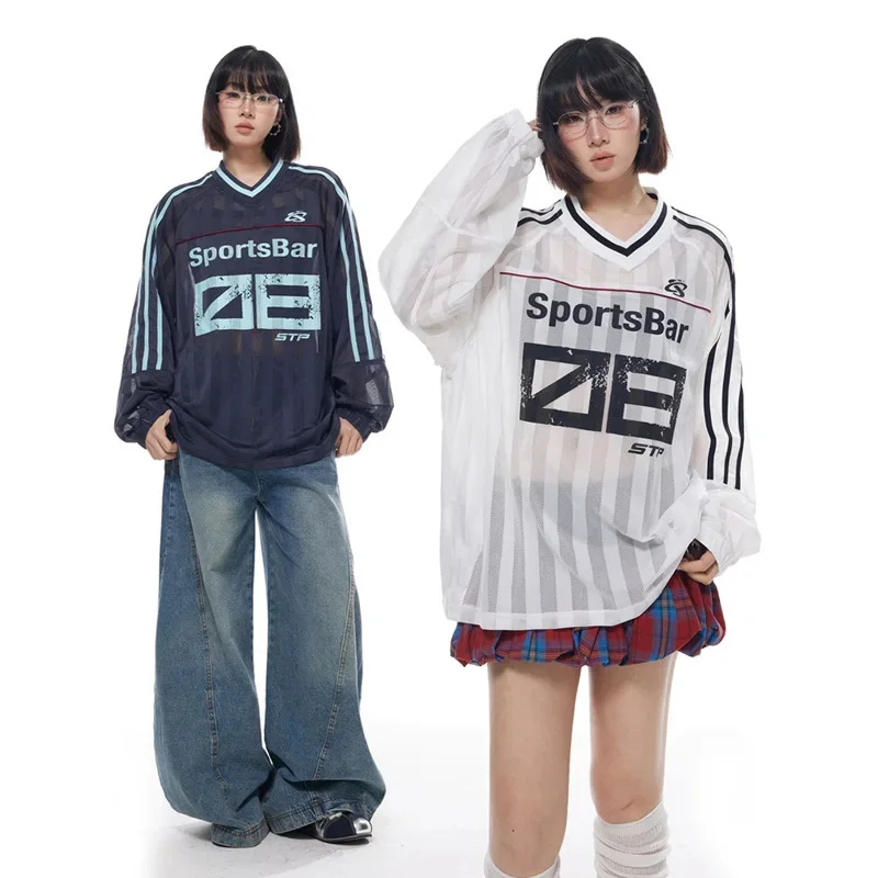 Mesh Stripe V-neck Rugby Jerse - Women'S Fashion Rugby Shirt recensione e prezzo