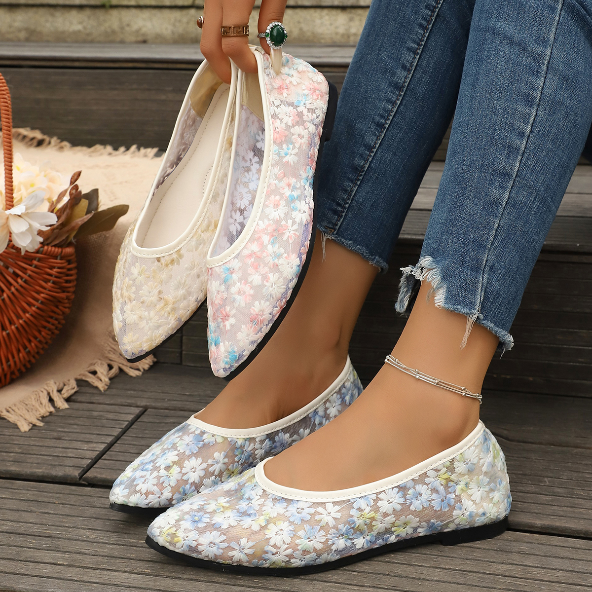 Summer Elegant Flower Low Heel - Women'S Fashion Walking Shoes recensione e prezzo