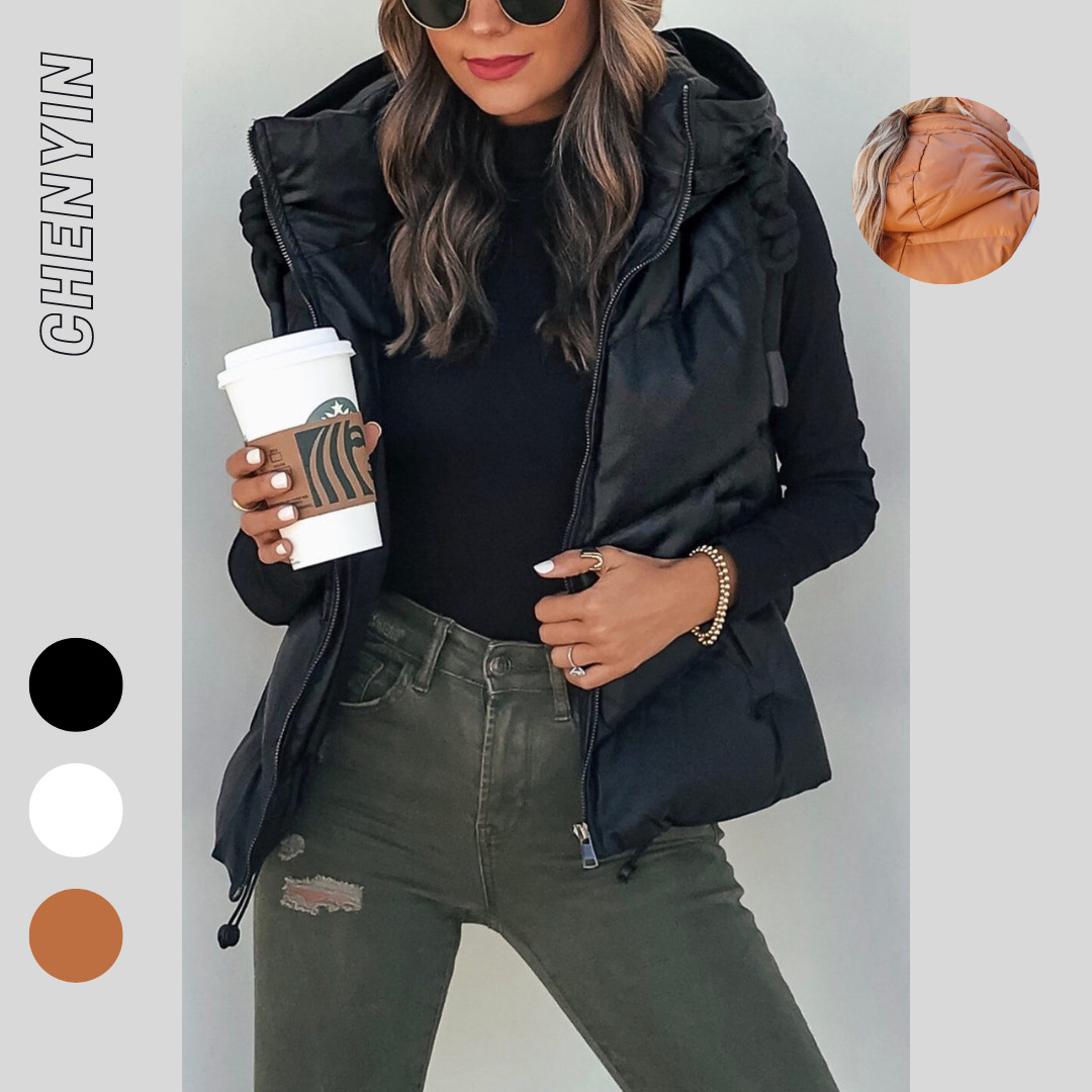 Women's Solid Color Hooded Pad - Women'S Fashion Gilet recensione e prezzo