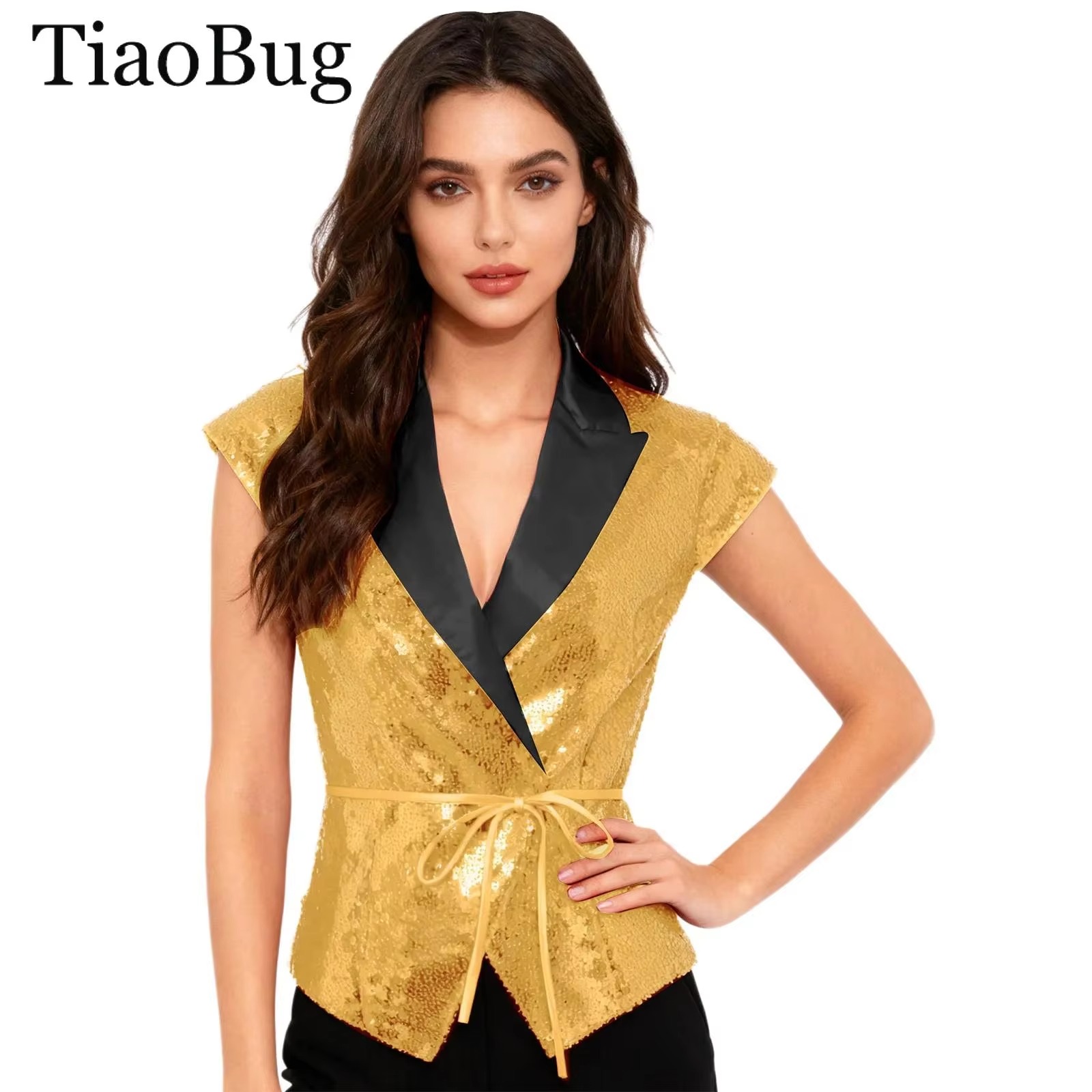 Women Sequin Vest V-neck Label - Women'S Fashion Labels recensione e prezzo