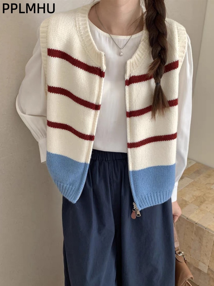 Striped Zipper Cardigan Knitte - Women'S Fashion Gilet recensione e prezzo