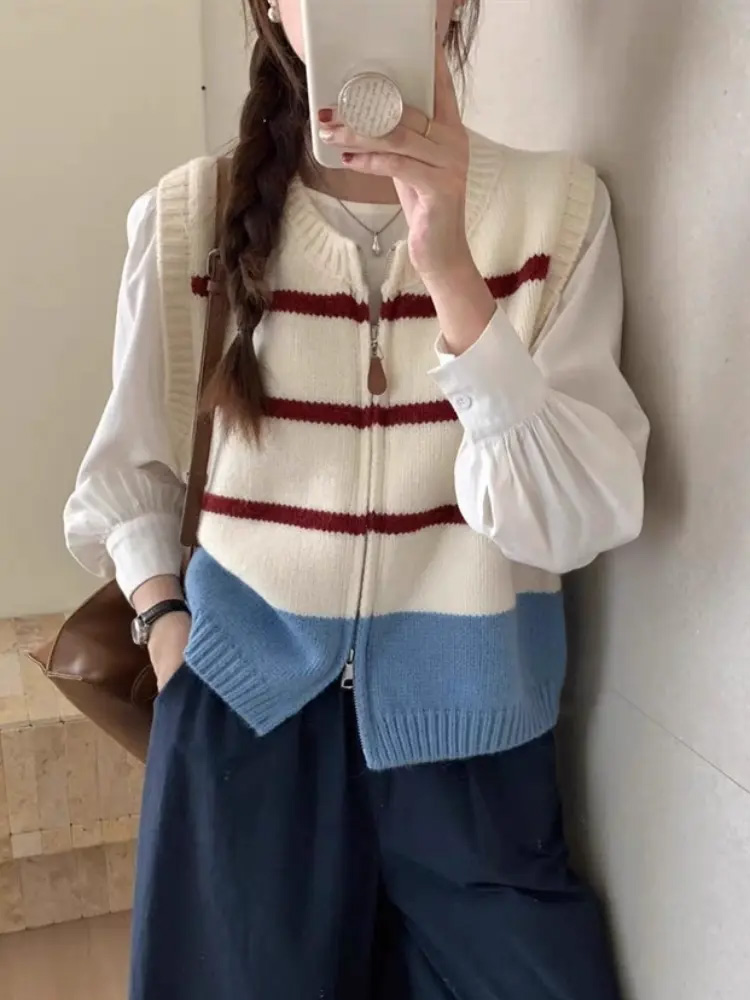 Striped Zipper Cardigan Knitte - Women'S Fashion Gilet recensione e prezzo