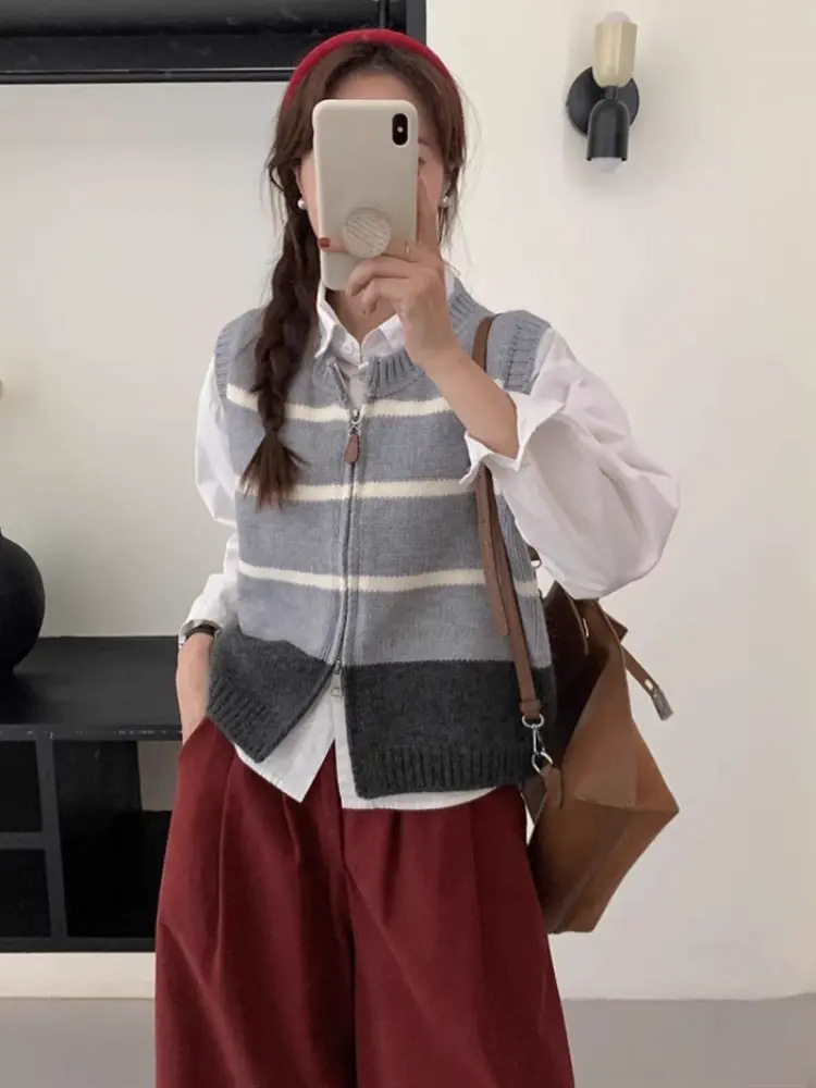 Striped Zipper Cardigan Knitte - Women'S Fashion Gilet recensione e prezzo