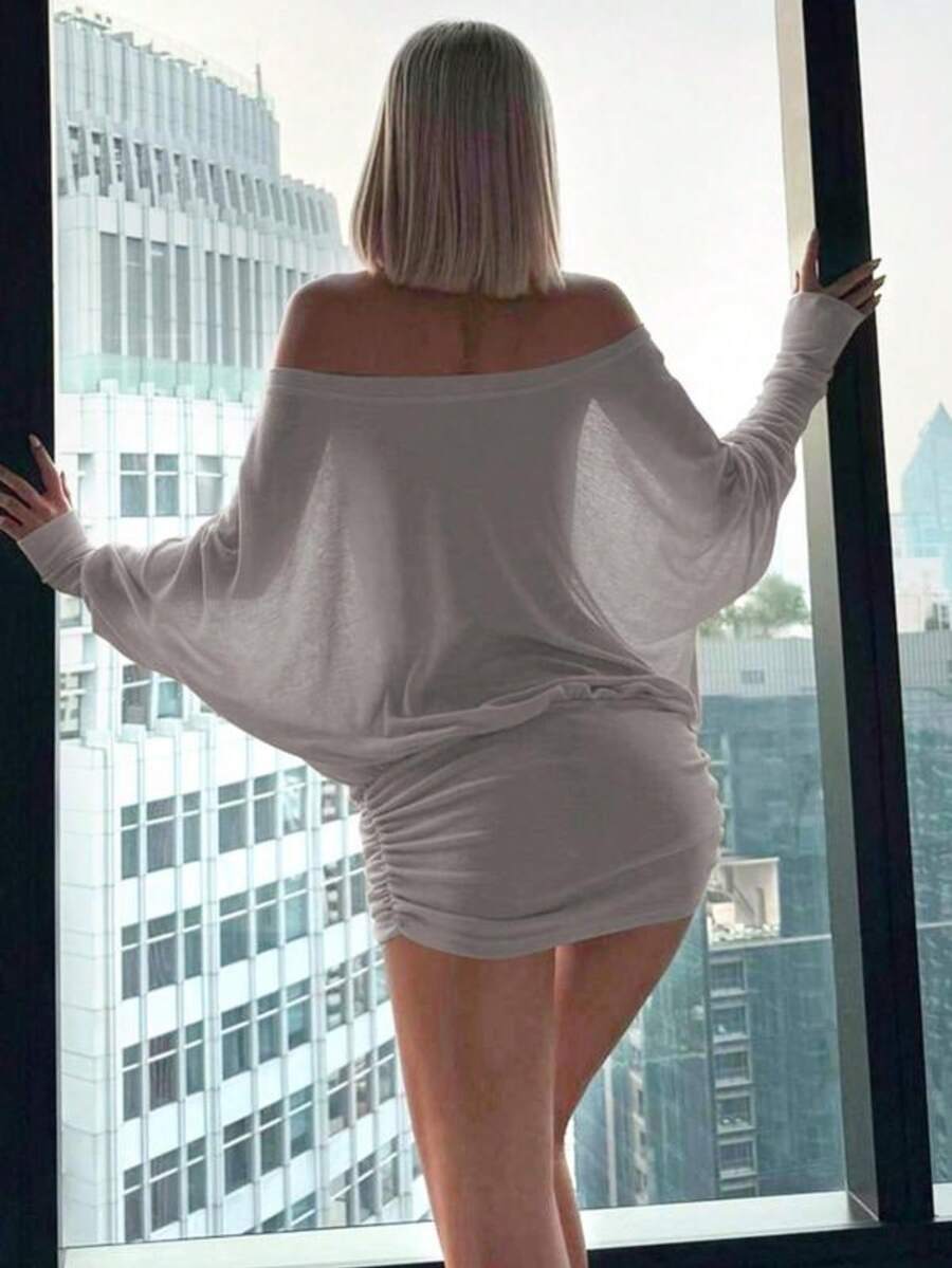 Off Shoulder Ruched Mini Dress - Ruched Dress Mini recensione e prezzo