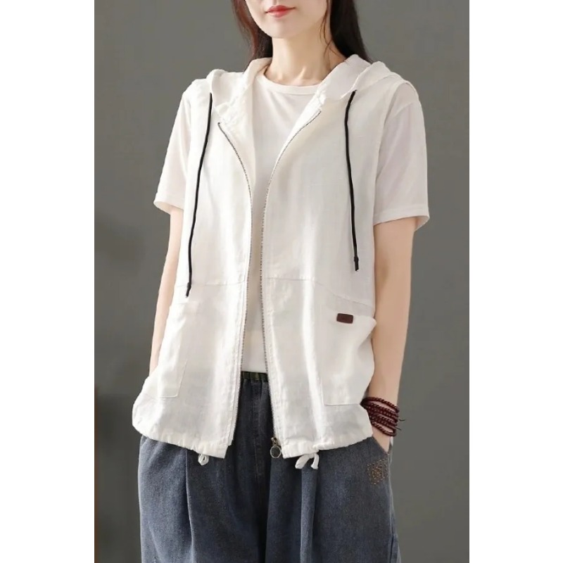 Womens White Linen Blend Hoode - Women'S Fashion Gilet recensione e prezzo