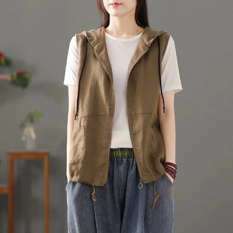 Womens White Linen Blend Hoode - Women'S Fashion Gilet recensione e prezzo