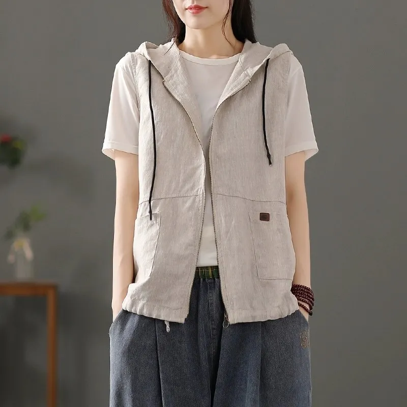 Womens White Linen Blend Hoode - Women'S Fashion Gilet recensione e prezzo