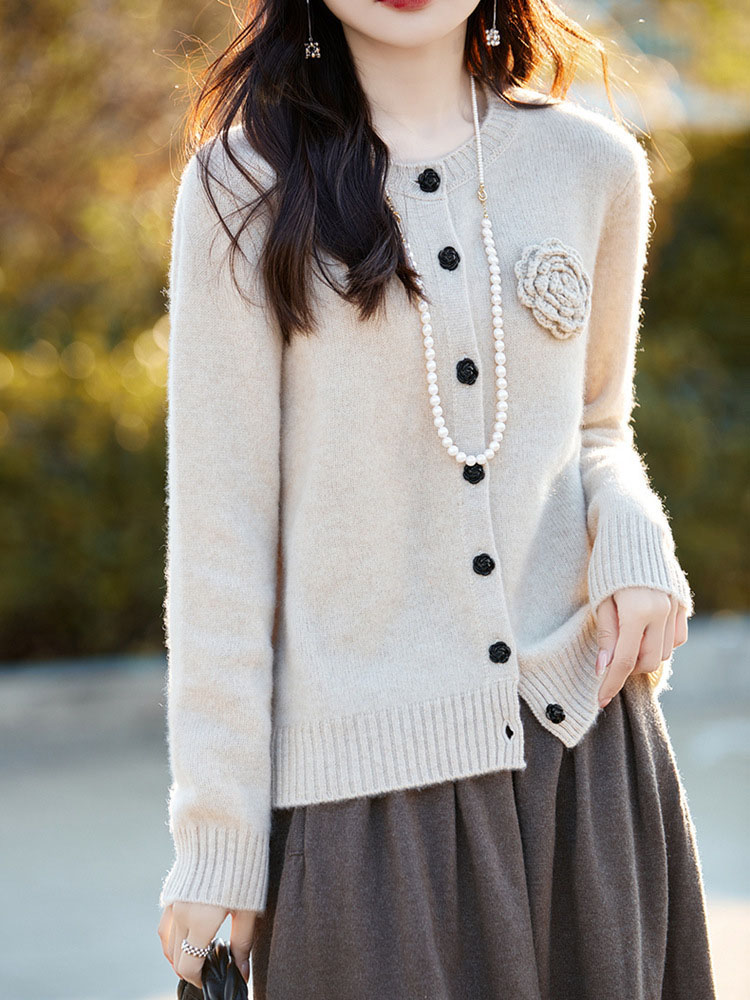 Flower Knitted Cardigan Long S - Women'S Fashion Gilet recensione e prezzo