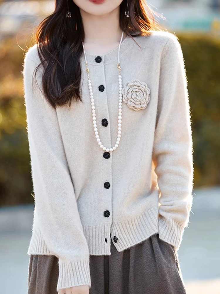 Flower Knitted Cardigan Long S - Women'S Fashion Gilet recensione e prezzo