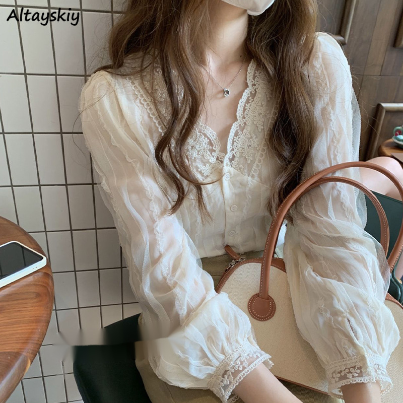 Shirts Women Lace Patchwork Fa - Women'S Fashion Designer Clothes recensione e prezzo