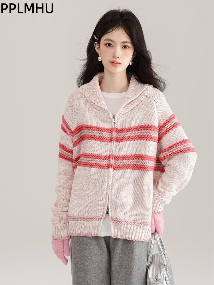 Turn-Down Collar Striped Knitt - Women'S Fashion Gilet recensione e prezzo