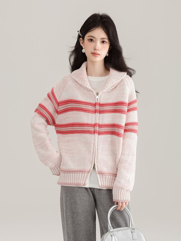 Turn-Down Collar Striped Knitt - Women'S Fashion Gilet recensione e prezzo