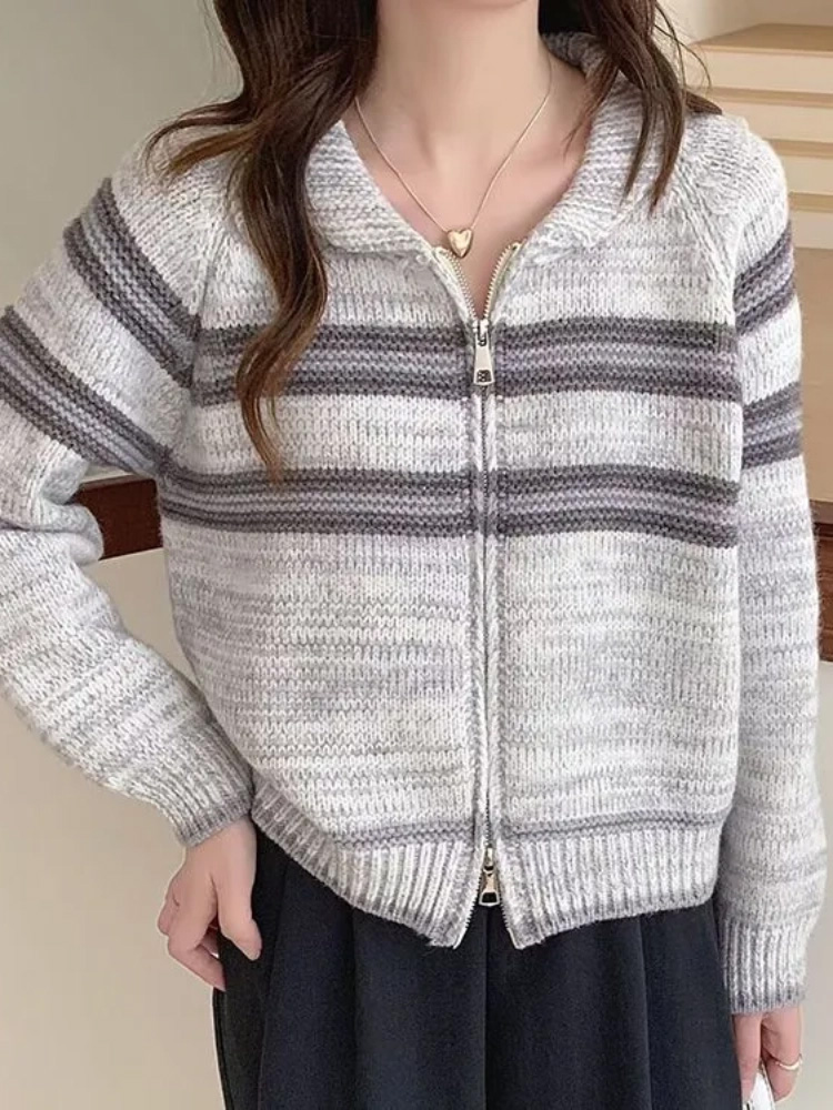 Turn-Down Collar Striped Knitt - Women'S Fashion Gilet recensione e prezzo